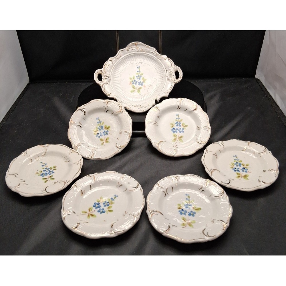 Vintage Miniature Porcelain, Serving Dish and 6 small dishes witth floral motif